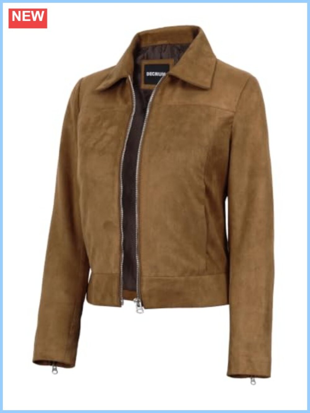 Faux Suede Lightweight Jacket Zip Front Shirt Collar Fitted Casual